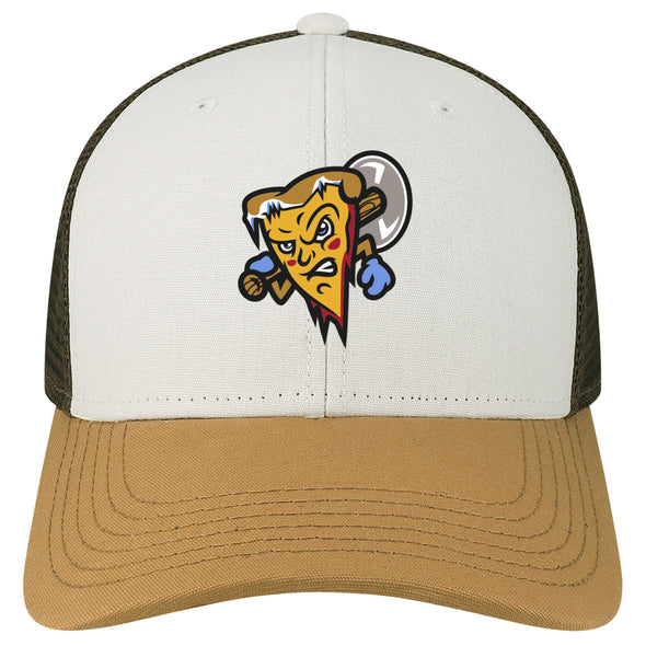 Frozen Pizzas League White/Caramel/Brown Pizza Slice MPS Adjustable Hat